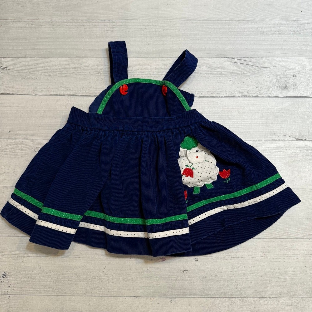 Vintage girls sheep appliqué corduroy jumper dress‎ 12 months